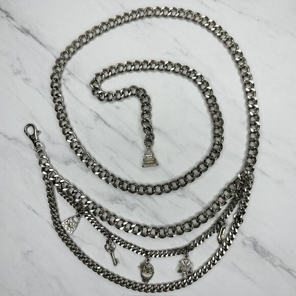 Chunky Draped Charm Chain Belt Silver Tone Y2K Festival One Size ✨ - Picture 1 of 16